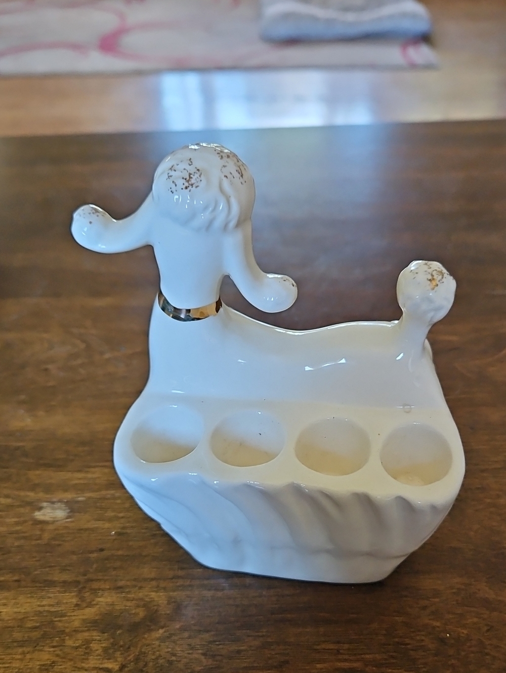 Vintage White Ceramic Poodle with Gold Accents - Picture 2 of 3